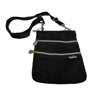 Baggallini Crossbody Purse Black Nylon Side Zipper Organizer Adjustable Strap
